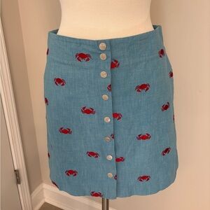 Lilly Pulitzer Vintage Blue Mini Skirt With Red Crabs Snap Closure Size 4
